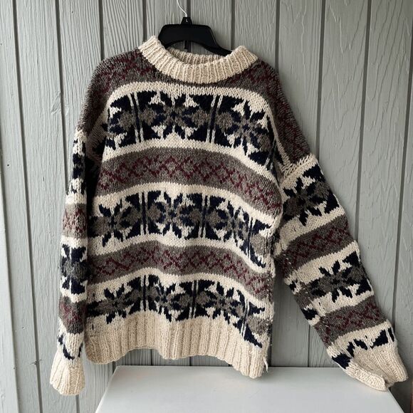 VTG Otavalo Ecuador Wool Sweater Geometric Chunky Knit Unisex M/L - Picture 6 of 8
